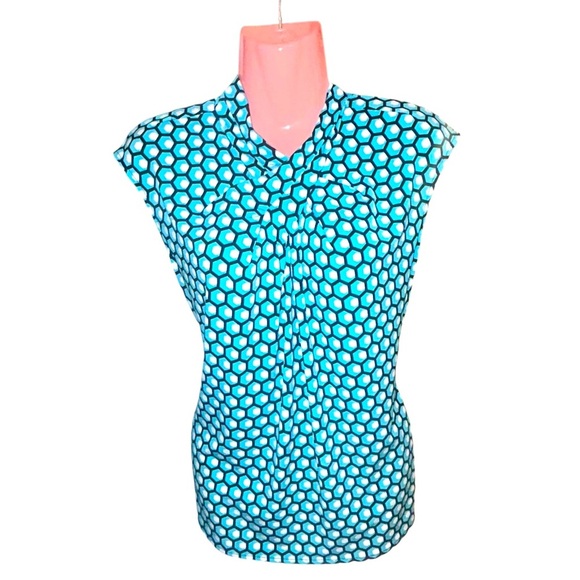 Worthington Turquoise Black Stretch Blouse Women’s Size Medium Short sleeve top - Picture 1 of 9